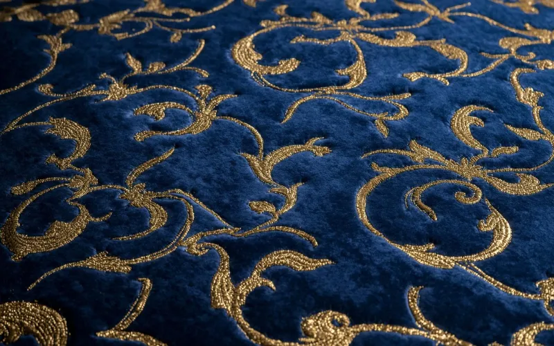 پارچه مبل سلطنتی سورمه‌ای با جزئیات طلایی