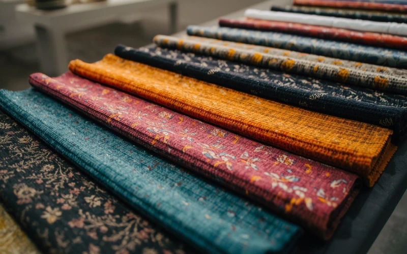 نمونه‌های پارچه مبل در نمایشگاه