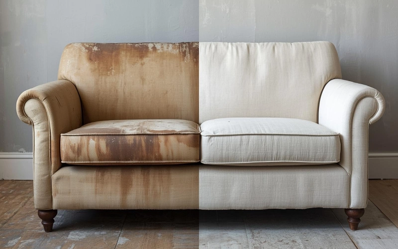 مبل چرک مرده در کنار مبل تمیز